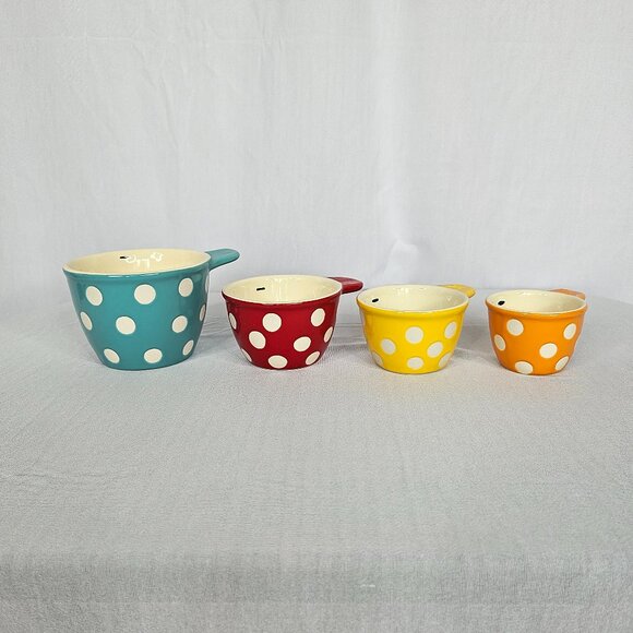 Creative Co-Op Polka Dot Ceramic Measuring Cups (Set of 4 Sizes) - Picture 1 of 9